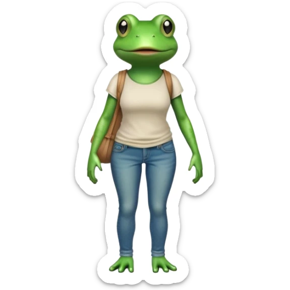 female anthropomorphic frog in jeans and t-shirt walking upright sticker