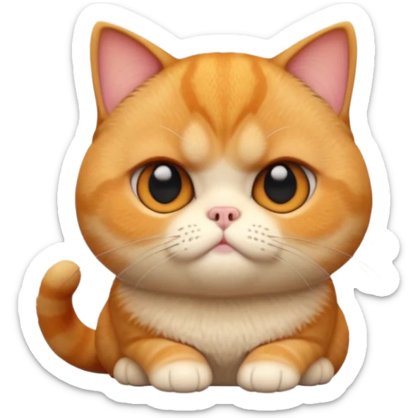 A 3D cartoon orange-ginger Exotic Shorthair cat with flat face, expressive eyes, soft fur sheen, cinematic Memoji rendering. sticker
