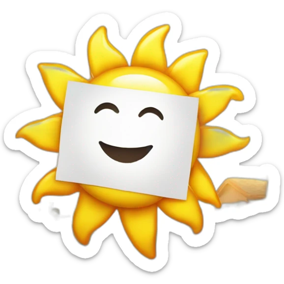 the sun is shining brightly and holding a poster that says good morning sticker