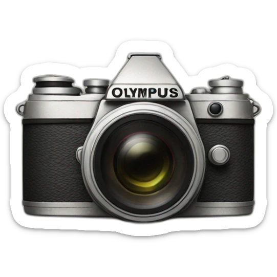 An Olympus film camera that sticks out of a concrete vase sticker