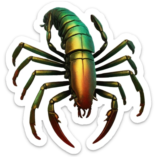 Black red gold green cyan rusty grunge effect scratched patina scorpion with stinger large stinger tail sticker