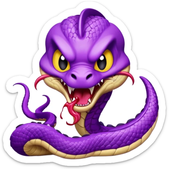  i want a animated emoji with the text "'Lil Viper Mad" with an angry but cute little purple viper spitting sticker