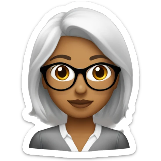 Mujer con el cabello corto de color marrón oscuro y reflejos color miel, de lentes color marrón, ella es de piel blanca con ojos marrones y tiene una chemise color negro que dice Danli  sticker