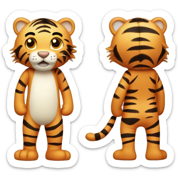 whole body of tiger in jellycat style (standing and two sides) sticker