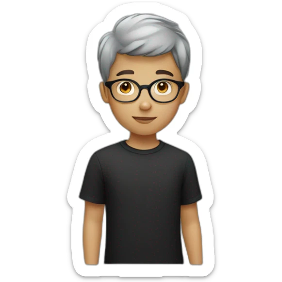 boy with fine circular glasses and short hair wearing a black shirt sticker