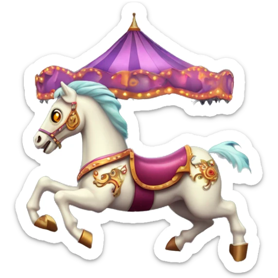creepy carousel horse with glowing eyes, spinning in a dark circus sticker
