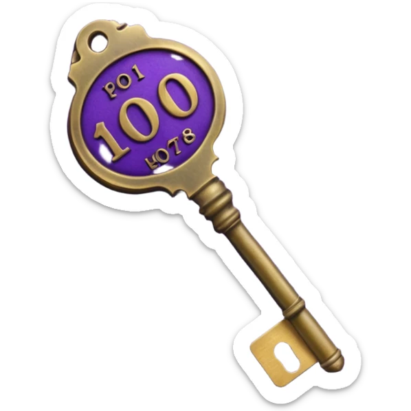 antique brass hotel key with large purple leather room number tag sticker