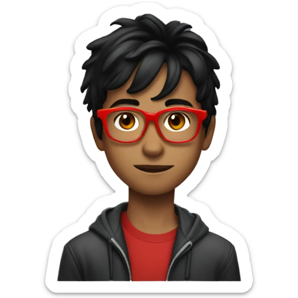 Anirudh, black, black hair, red glasses, scar on forehead, 12 years old sticker