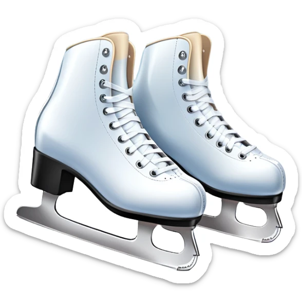 An icon showing The rink is surrounded by cheering spectators and soft arena lights, creating a beautiful, dynamic atmosphere. a pair of elegant figure skates placed on the smooth, sparkling ice of a grand ice arena. Transparent background highlights the grace and beauty of figure skating. sticker