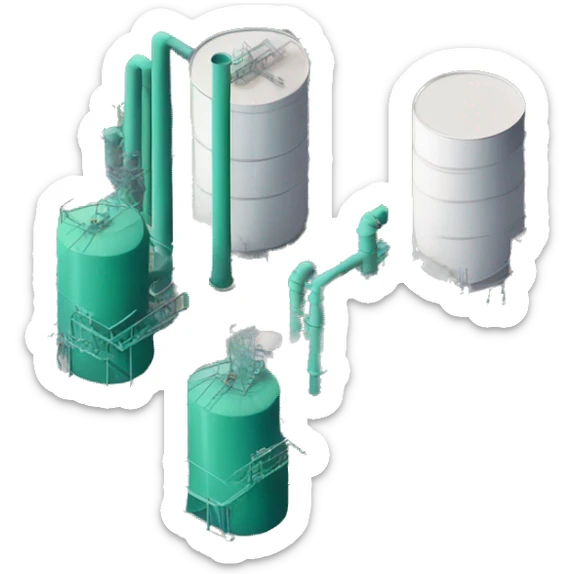 industrial chemical plant isometric in block with ammonia storage (large cylindrical plant) sticker