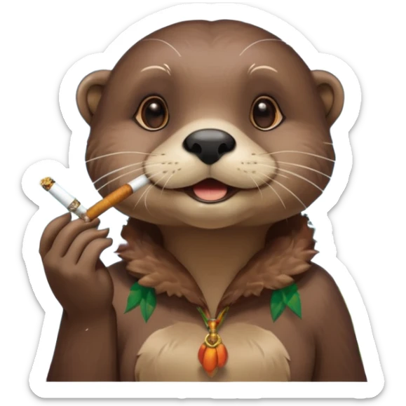a female otter smoking a joint surrounded by marijuana fumes. a bit california hippy vibe sticker