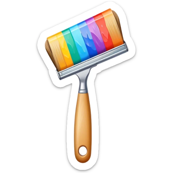 Create an icon that represents the hobby of wall painting. The design should include elements like a paintbrush, a roller, and colorful patterns or murals. The composition should be balanced and harmonious, reflecting the artistic nature of wall painting. The icon should evoke creativity, with a clean and visually appealing design. The background should be transparent. sticker