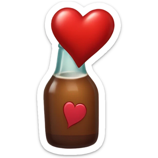 A red heart ❤️ with eyes, a mouth, and hands, tipsy and drunk, holding a bottle, looking wobbly and playful sticker