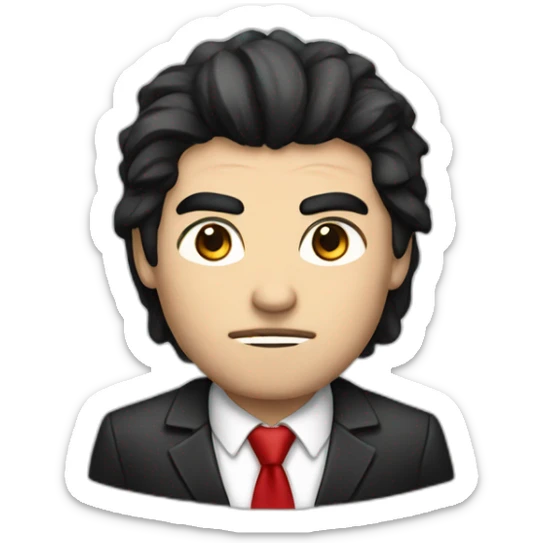 Boss, white skin, black hair, brown eyes, black jacket with red tie. angry sticker