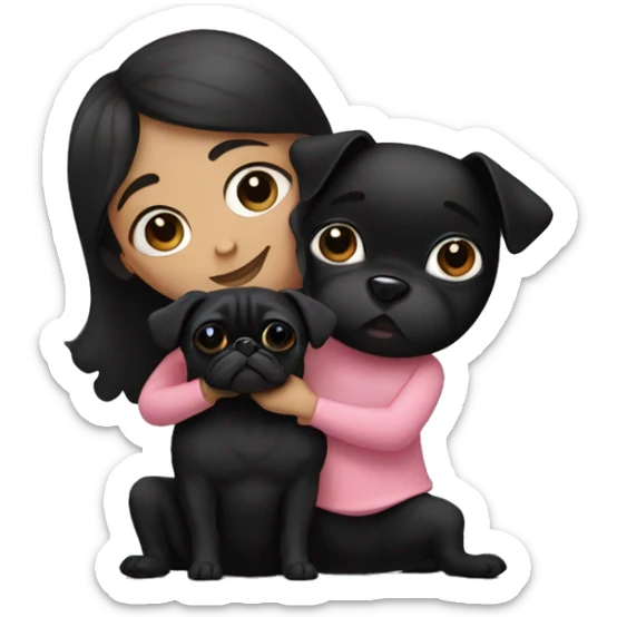 A girl with black heart hugging a black pug dog sticker