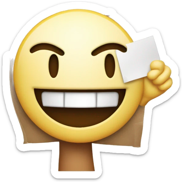 fake big smile emoji holding a sign that says “hahahaha… pls help me” sticker