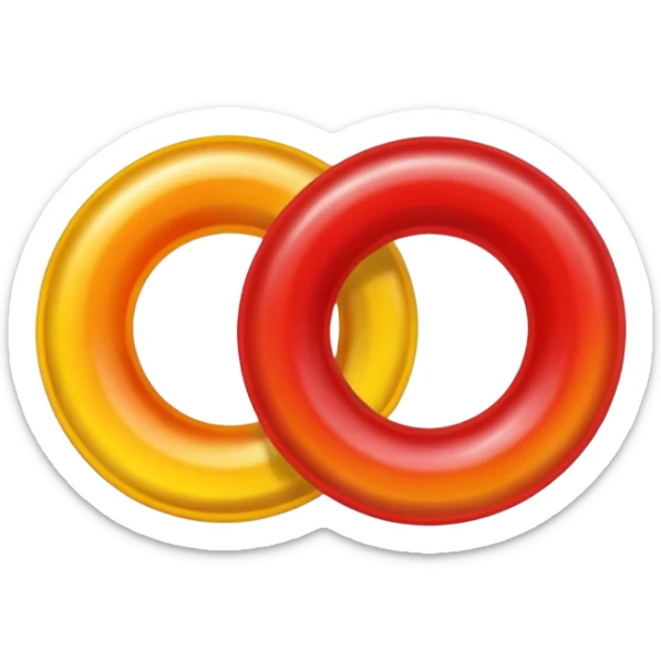 emoji de 2 gomitas en forma de aro una colo rojo y otra amarillo de muy gruesas  sticker