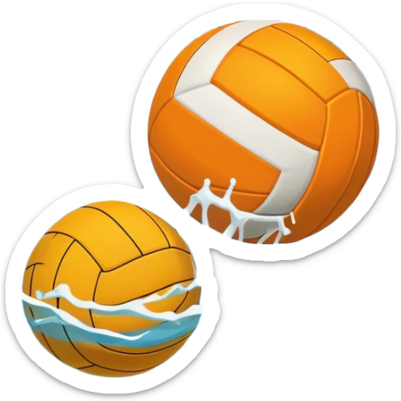 An icon showing a water polo ball floating on the surface of a pool, with a goal frame in the background, and water splashing around. The design captures the intensity of the game with visible ripples on the water. Transparent background highlights the excitement of water polo. sticker