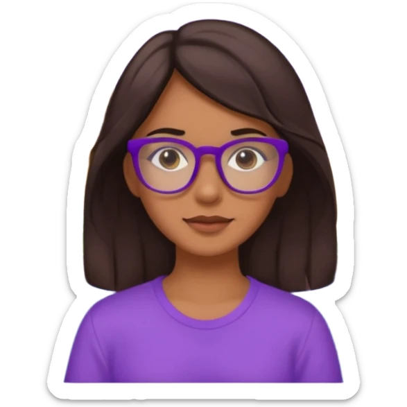 Chica de pelo moreno con gafas, lleva camisa violeta. Piel morena clara. Con Torre de Hércules de la Coruña detrás de la chica. sticker