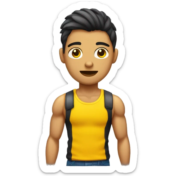 cuerpo de persona joven musculada con playera amarilla y pelo rizado sticker