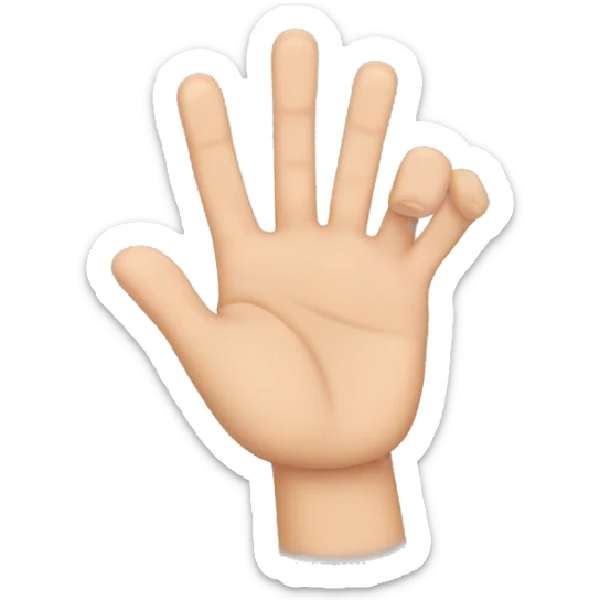 A hand with the thumb, index, middle and little fingers on top and the ring finger hidden sticker