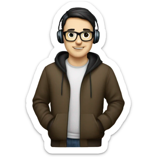 nerd white guy with short dark hair and headphones i e hoodie sticker