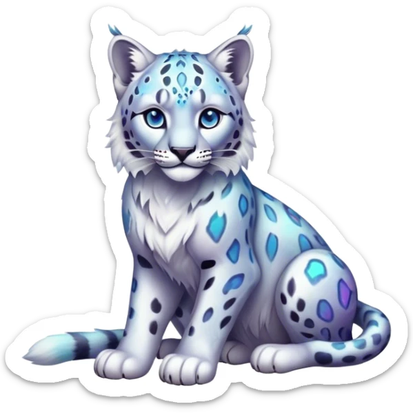 Cute cool edgy Colorful dark vibrant pastel transparent iridescent luminescent ethereal fantasy-lynx-snow-leopard-animal, full-body sticker