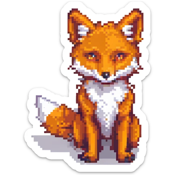 pixel art fox in Minecraft style, cubic head and body, bright orange color, plain background sticker