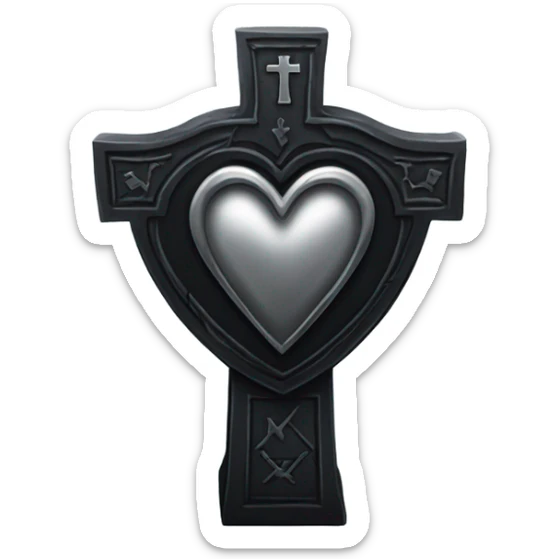 a black tombstone with the inscriptions in silver RIP and a silver heart in the center sticker