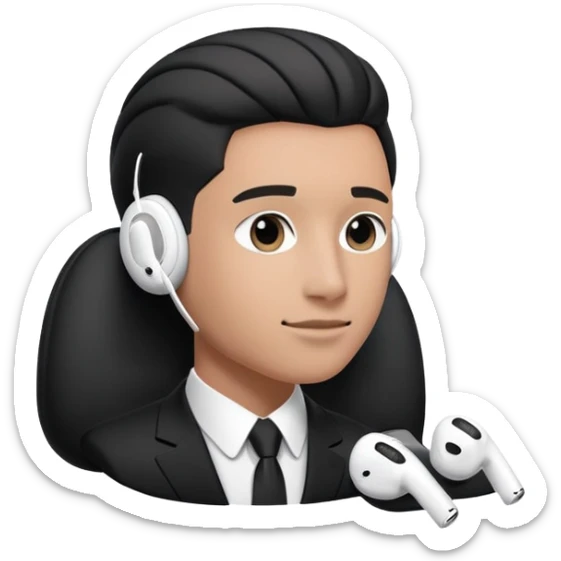 Character in a business black suit and AirPods Max headphones sticker