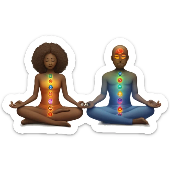White skin Man and woman lovers with 7 chakra symbols meditating sticker