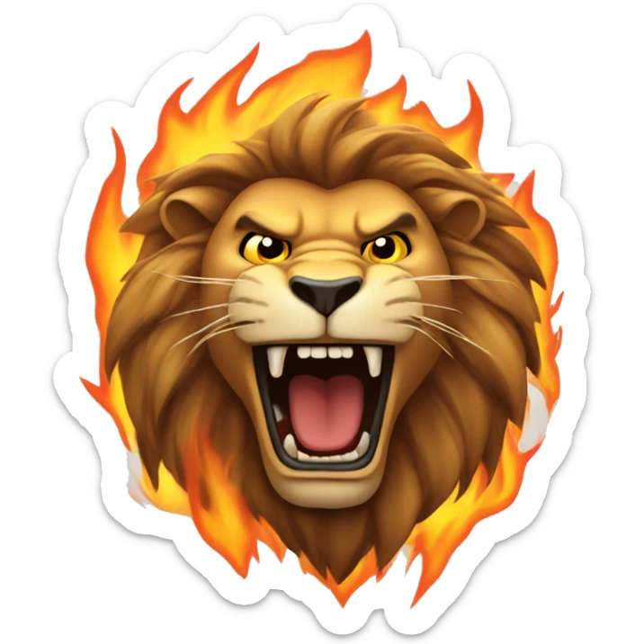 The face of an angry lion, fire burning all around.  sticker