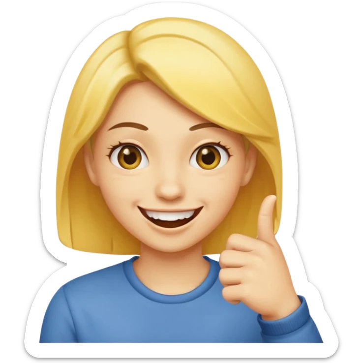 Make it a emoji yellow face (no gender) juste à face like that 😊 with a finger like that 👈 it it’s mouth like the emoji is biting it in a fliry way sticker