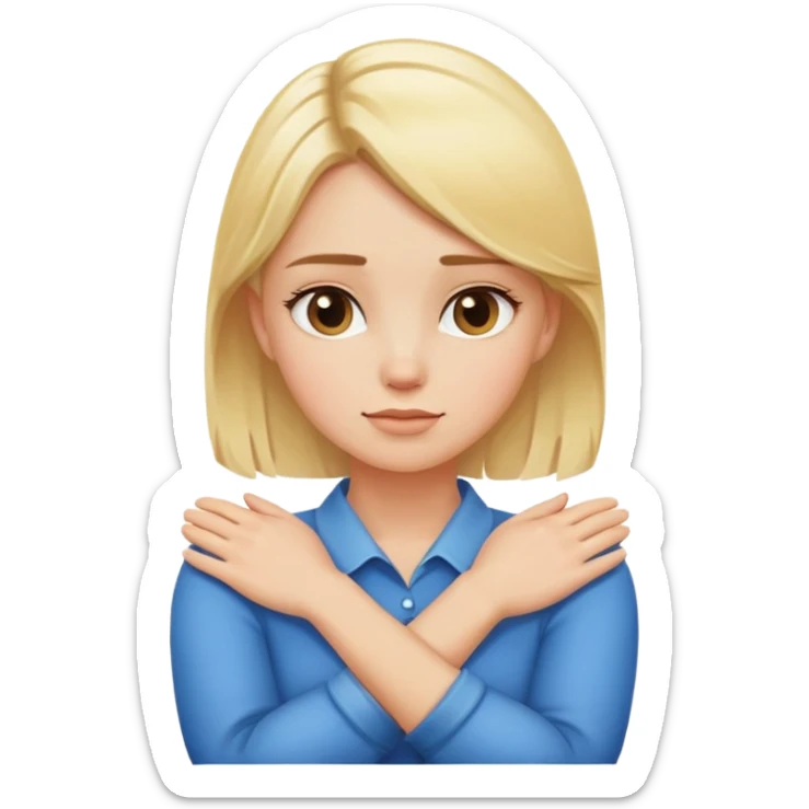 A blonde girl with arms crossed and hands on neck  sticker
