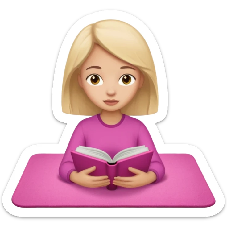 The girl is reading nomoz in the pink carpet of nomoz sticker