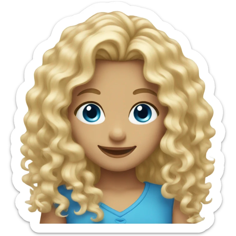Blue eyed smiling girl with curly blonde long hair sticker