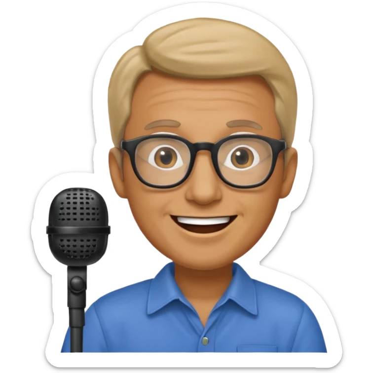 Hombre moreno con gafas emitiendo en una emisora de radio sticker