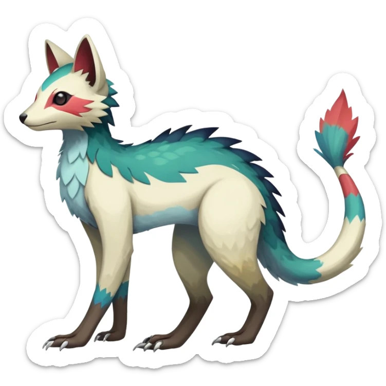 Rare realistic exotic edgy dark gothic gloomy epic pretty beautiful handsome gorgeous aesthetic colorful vibrant Vernid-Trico-species-Fakemon-creature by LiLaiRa, 4 legs, 1 tail, random markings, (full body) sticker