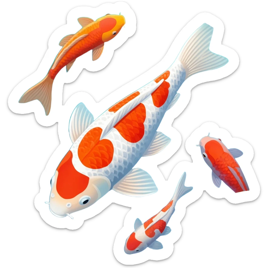 Beautiful pretty full artwork full canvas Koi fish in a pond aesthetic scenery  sticker