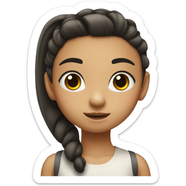 girl looking to the side with high ponytail and nose sticking out with black dot on cheek sticker