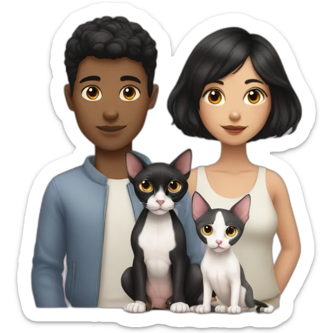 short black hair girl and white boy with their two sphynx cats sticker