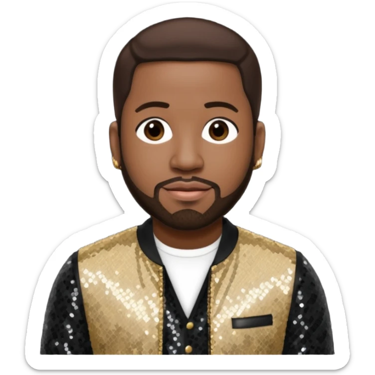 Wanya Morris from Boyz II Men with dark brown hair, black sequin outfit sticker