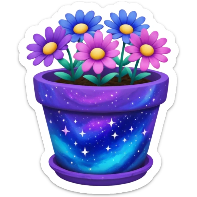 Galaxy Painted flower clay pot of Galaxy Petalled Flowers sticker
