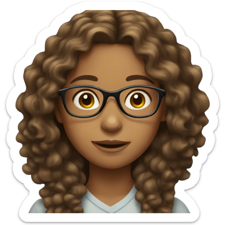 Girl with long brown curly hair with glasses sticker
