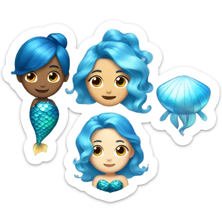 Blue pearl with blue mermaid with blue hair and blue tail with star earrings and star hair clips  sticker