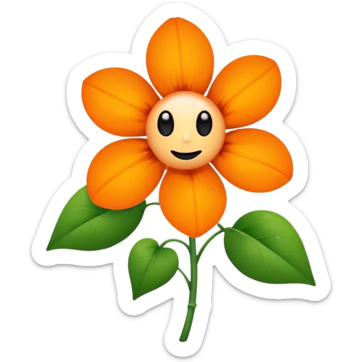 Green stem, white bud with black cartoony face: ;p. And six heart shaped yellowish orange petals sticker