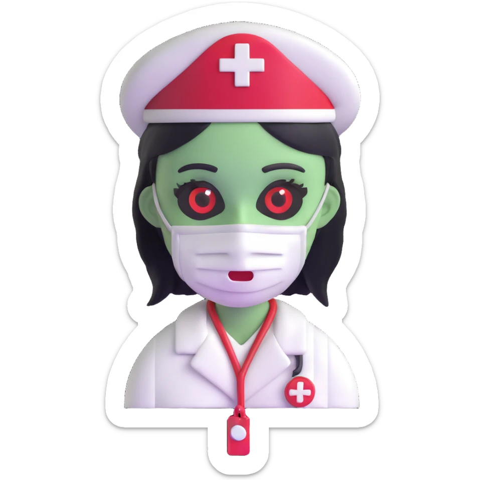 zombie nurse female with nurse hat and medical mask sticker
