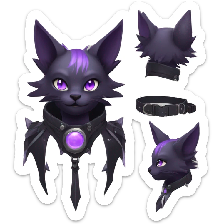 cool cute pretty black techwear grey Purple ethereal fantasy nargacuga-bat-cat-Fakemon spiked collar harness full body sticker