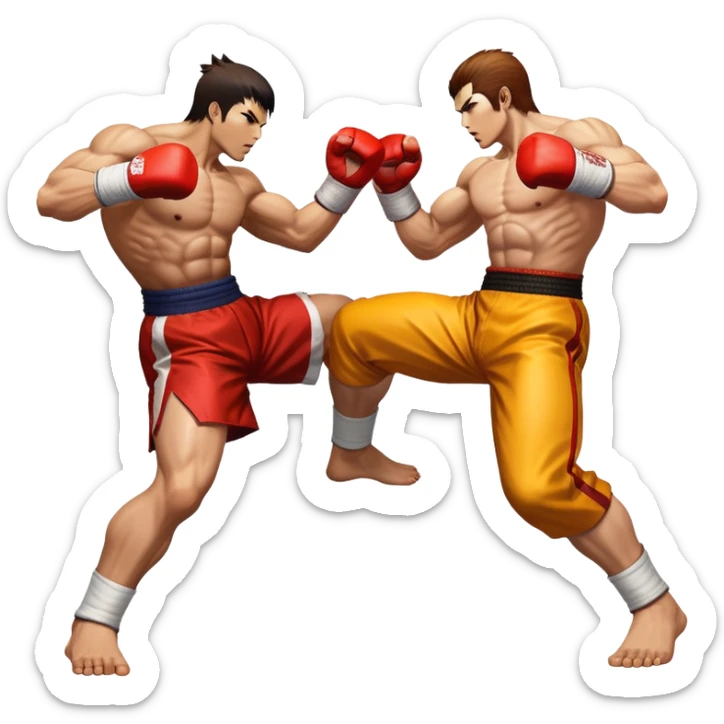 An icon showing two fighters in an intense battle, inspired by Tekken. The design features dynamic poses, with powerful punches and kicks, and a vibrant action-packed background. Health bars are visible at the bottom, showing each player’s status. Transparent background. sticker