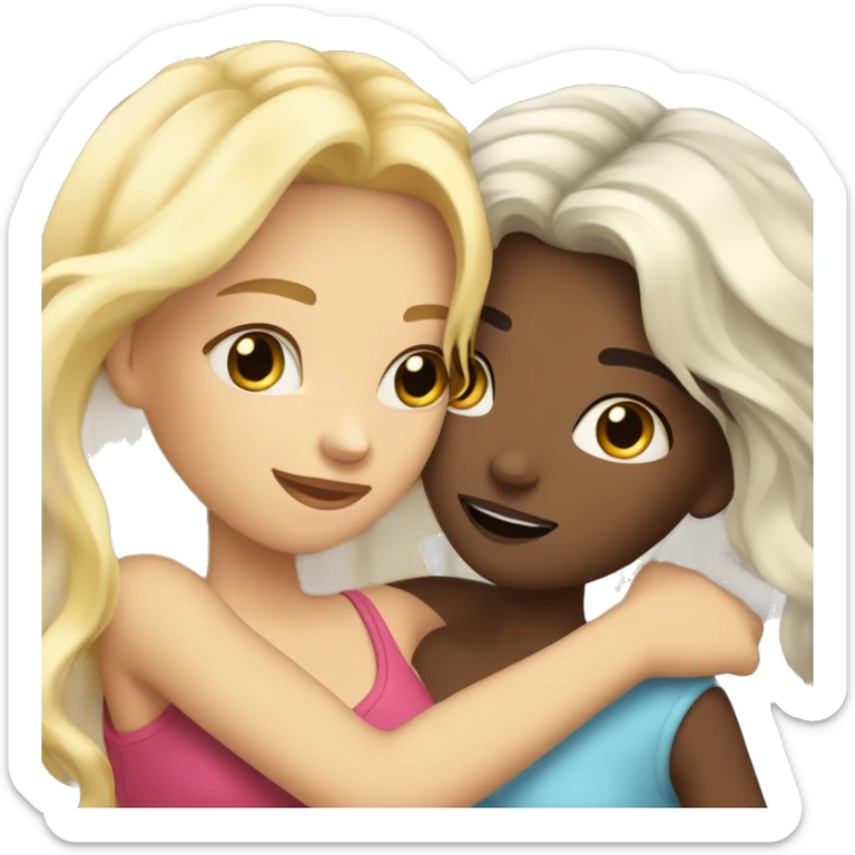 One girl withe black wavy hair hugging another girl with blonde hair sticker